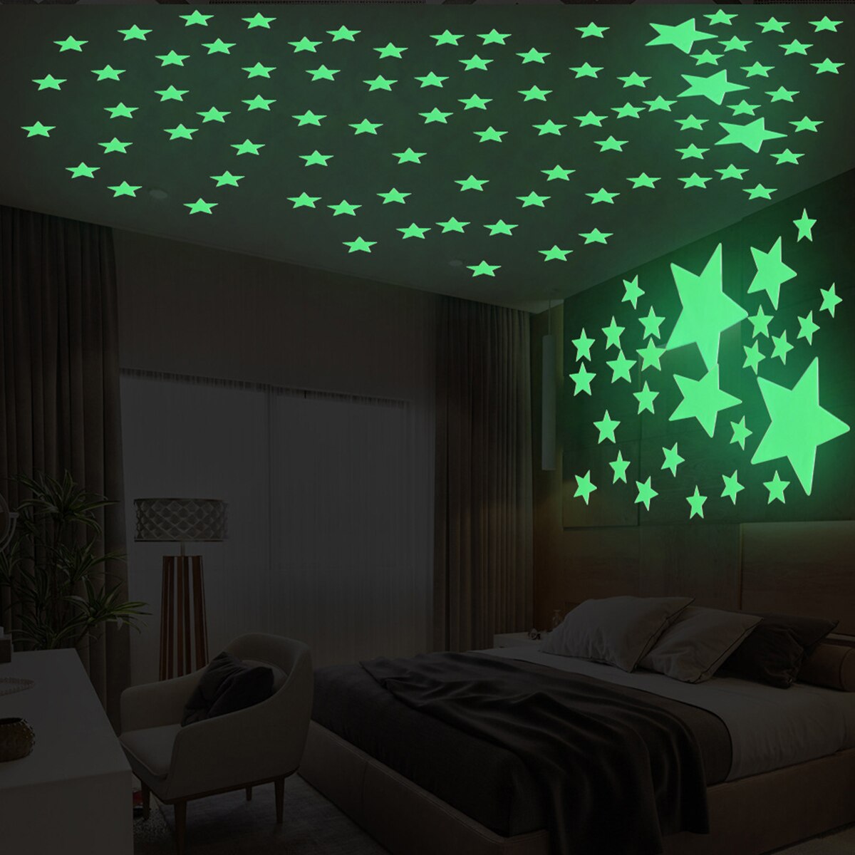 Glødende i mørke stjerner planeter fluorescerende wallstickers glødende loftsmærkater velegnet til dekoration stue soveværelser
