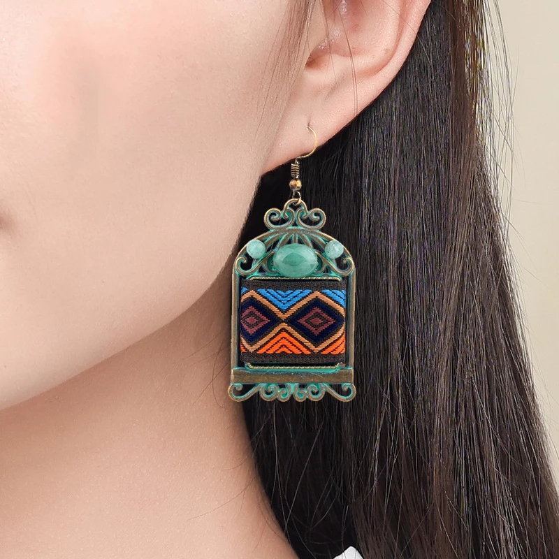 16Design deNew embroidery Ethnic fabric earrings ,Big brand handmade Chinese wind traditional vinatge classical dangle earrings: Embroidery P