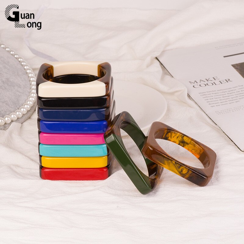 Guanlong Vintage Resin Cuff Bracelet Bangles for Women Indian Mix Color Acrylic Square Geometric Bangle Jewelry