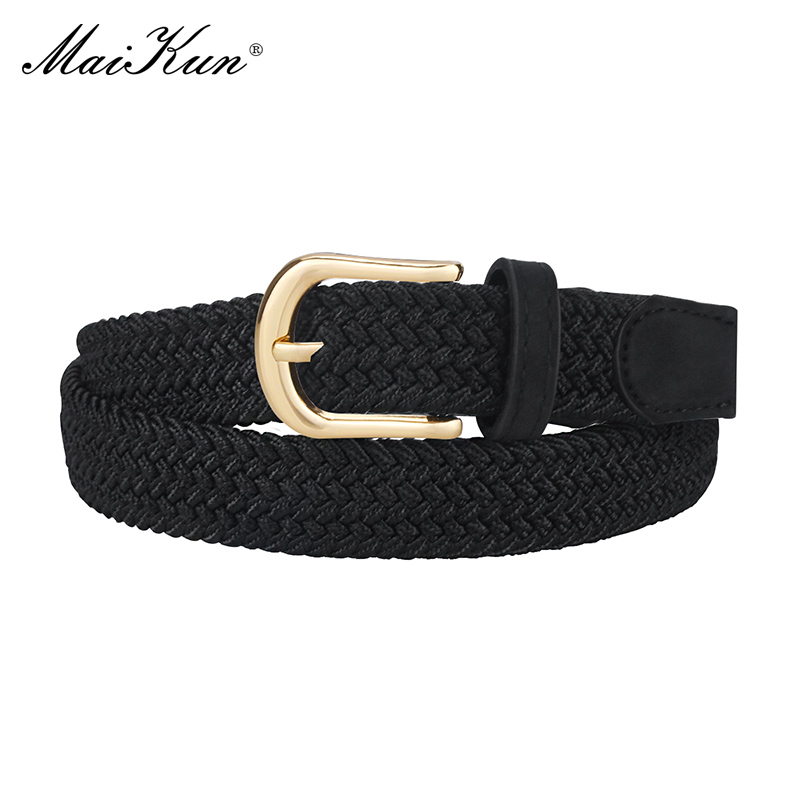 MaiKun Canvas Braided Belts for Women Adjustable Big Size Metal Pin Buckle Elastic Waistband Casual Style