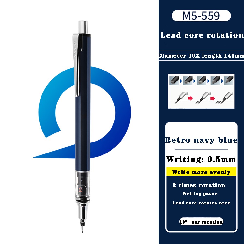 Lápiz giratorio automático, M5-559 de edición limitada, UNI, Japón, no es fácil de romper, Kurutoga, 0,5mm, papelería escolar: Retro navy blue1