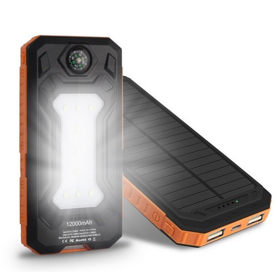 Colaier Solar Power Bank Dual USB 20000 mAh Waterdichte PowerBank Bateria Externe Draagbare Zonnepaneel met LED Bourgondië