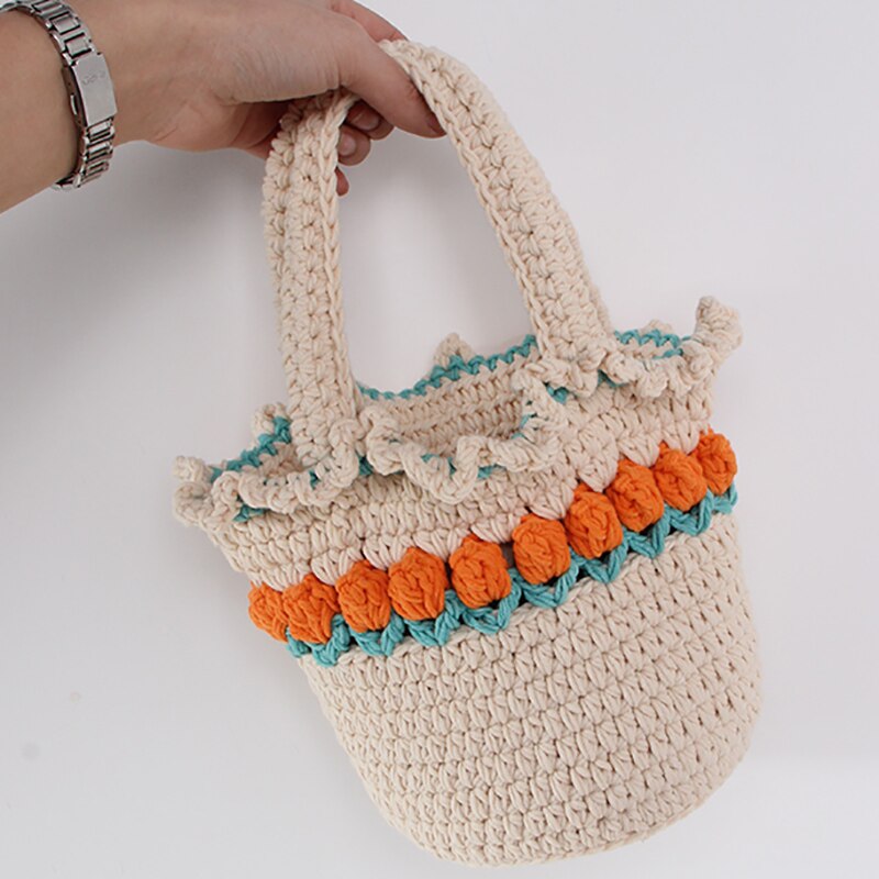 Gehaakte Strand Handtas Voor Meisjes Zomer Stro Touw Hollow Out Hand Geweven Totes Bag Vrouwen Hol Breien Handtas