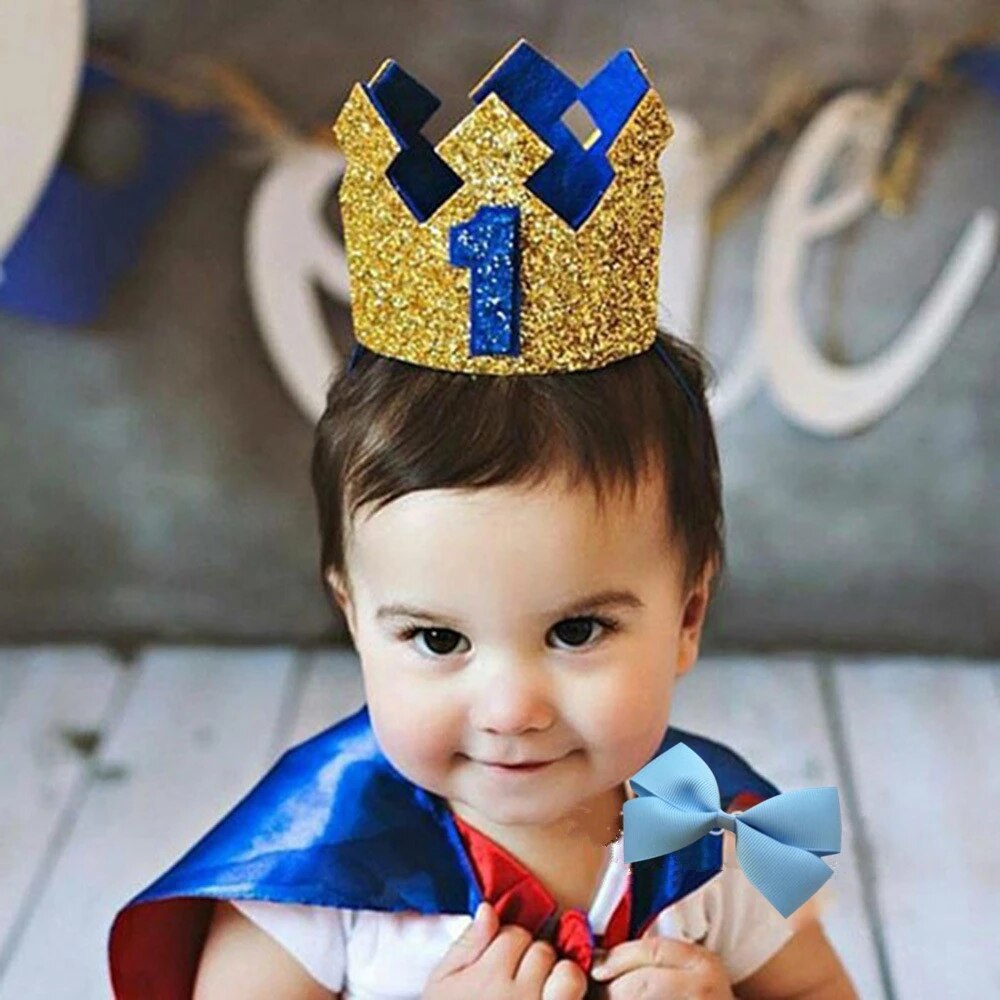 Glitter prins krona guld baby 1st 2nd 3rd år gammal födelsedag en pojke hatt baby shower födelsedagsfest dekoration foto rekvisita