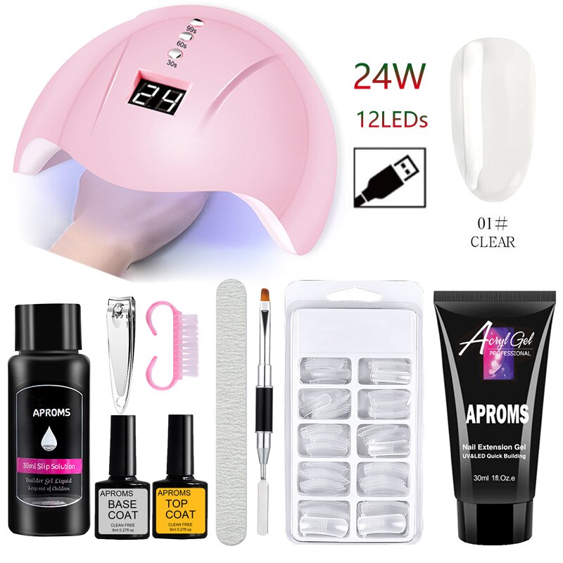 120W UV LED Nail Lamp Kit Poly Nail Gel Kit UV Nail Gel Builder Set Nail Builder Set 30ML UV Gel Manicure Set Extension Nail Kit: Poly Gel 1 Mini 5A