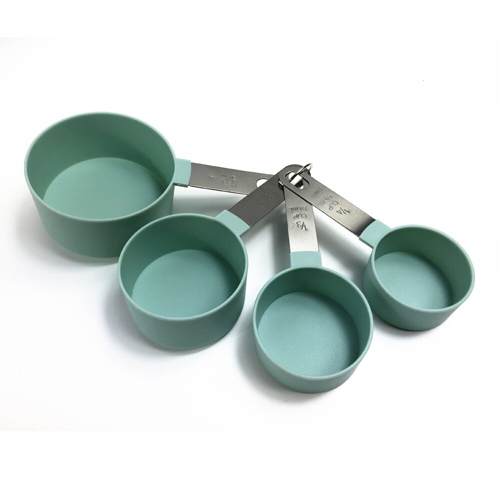4Pcs Multi Purpose Lepels/Cup Meetinstrumenten Pp Bakken Accessoires Roestvrij Staal/Plastic Handvat Keuken Gadgets: Cup Green