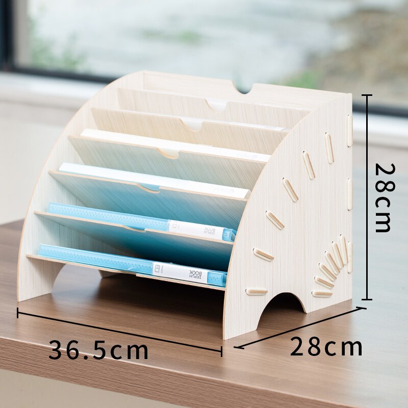 Fan shaped file data shelf office desktop multi layer storage rack Eco-friendly wood home living room organizer: Saussurea