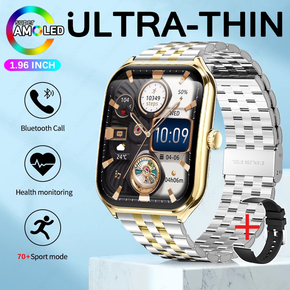 Novo esporte ao ar livre smartwatch masculino 1.96 "tela amoled sempre mostrar tempo ai voz monitor de saúde à prova dwaterproof água bt chamada smartwatch: CINZA