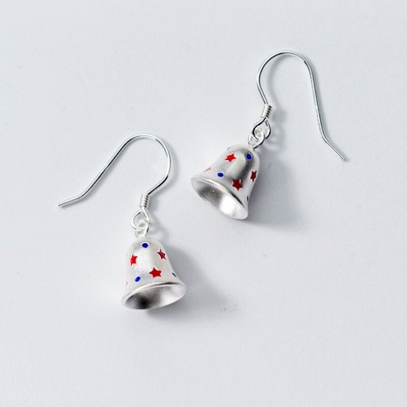 BONLAVIE 925 pendientes de plata para mujer Dulce Estrella campana colgante de oreja corta anillos de navidad