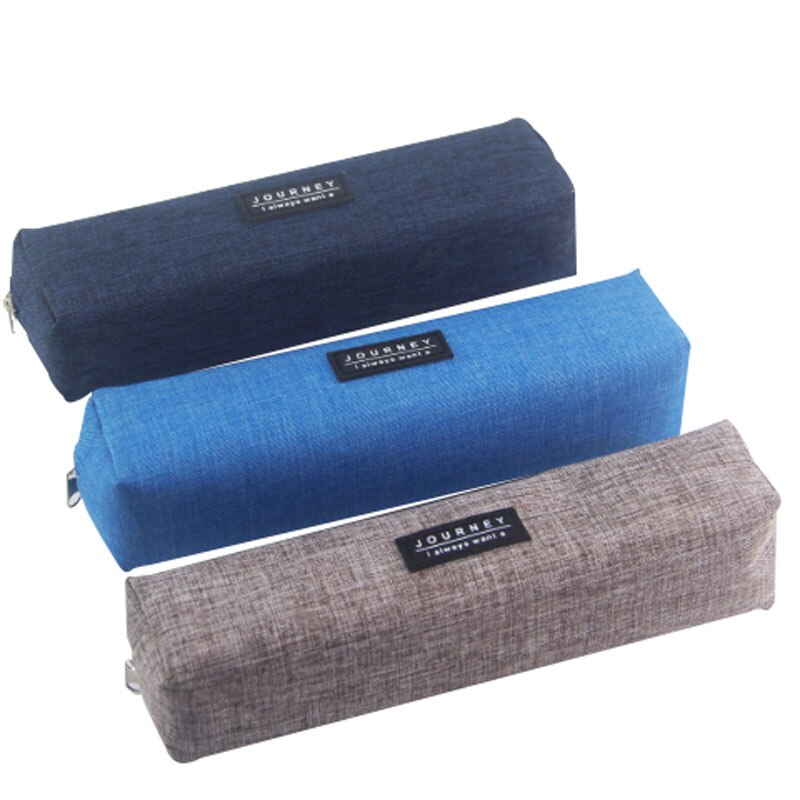 Canvas Blue Pencil Case Solid Color Stripes Simple Pencil Bags for Student Stationery School Supplies Kids