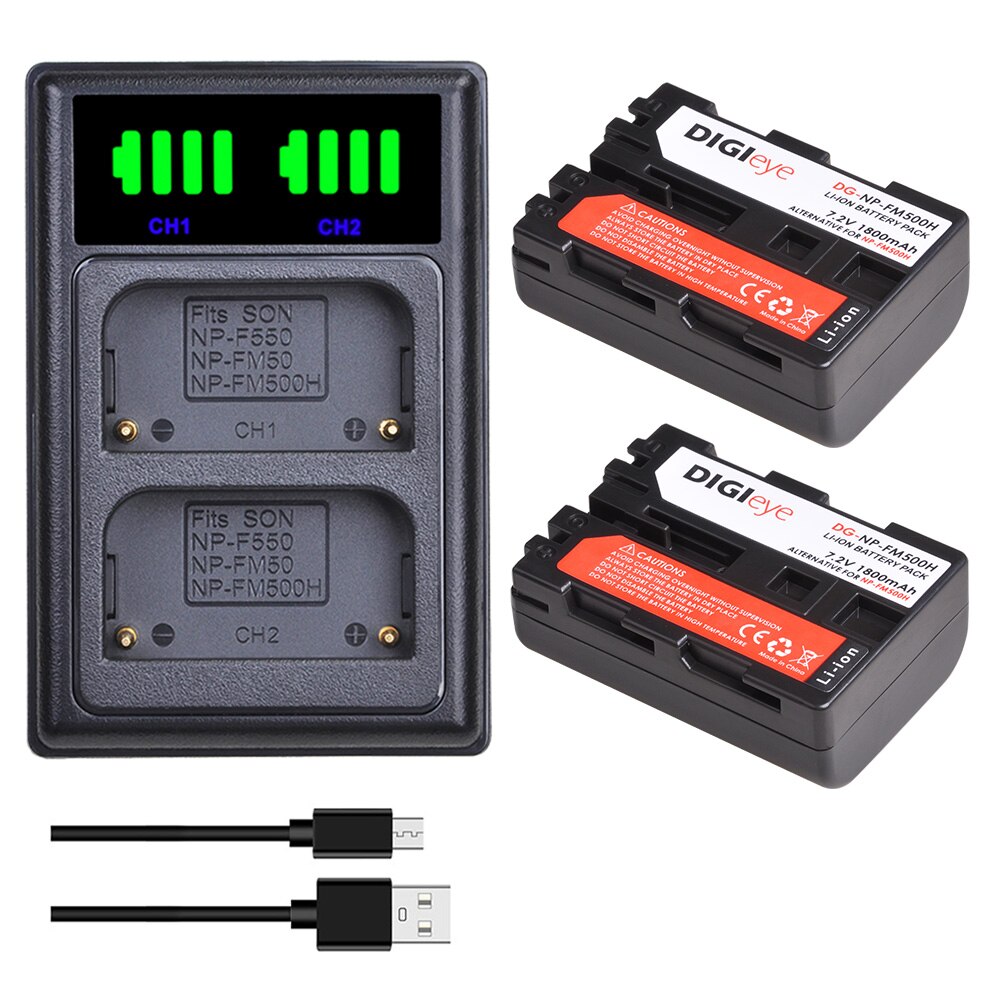 3 pièces 1800mAh NP-FM500H NP FM500H batterie + LED double chargeur pour Sony Alpha a68,a77II,SLT-A57,A58,A65,A100,A350,A450,A550,A580: 2 battery set