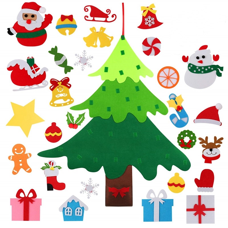 Filt juletræ med 28 ornamenter småbarns år legetøj gør det selv håndværk kunstigt træ julepynt til hjemmet