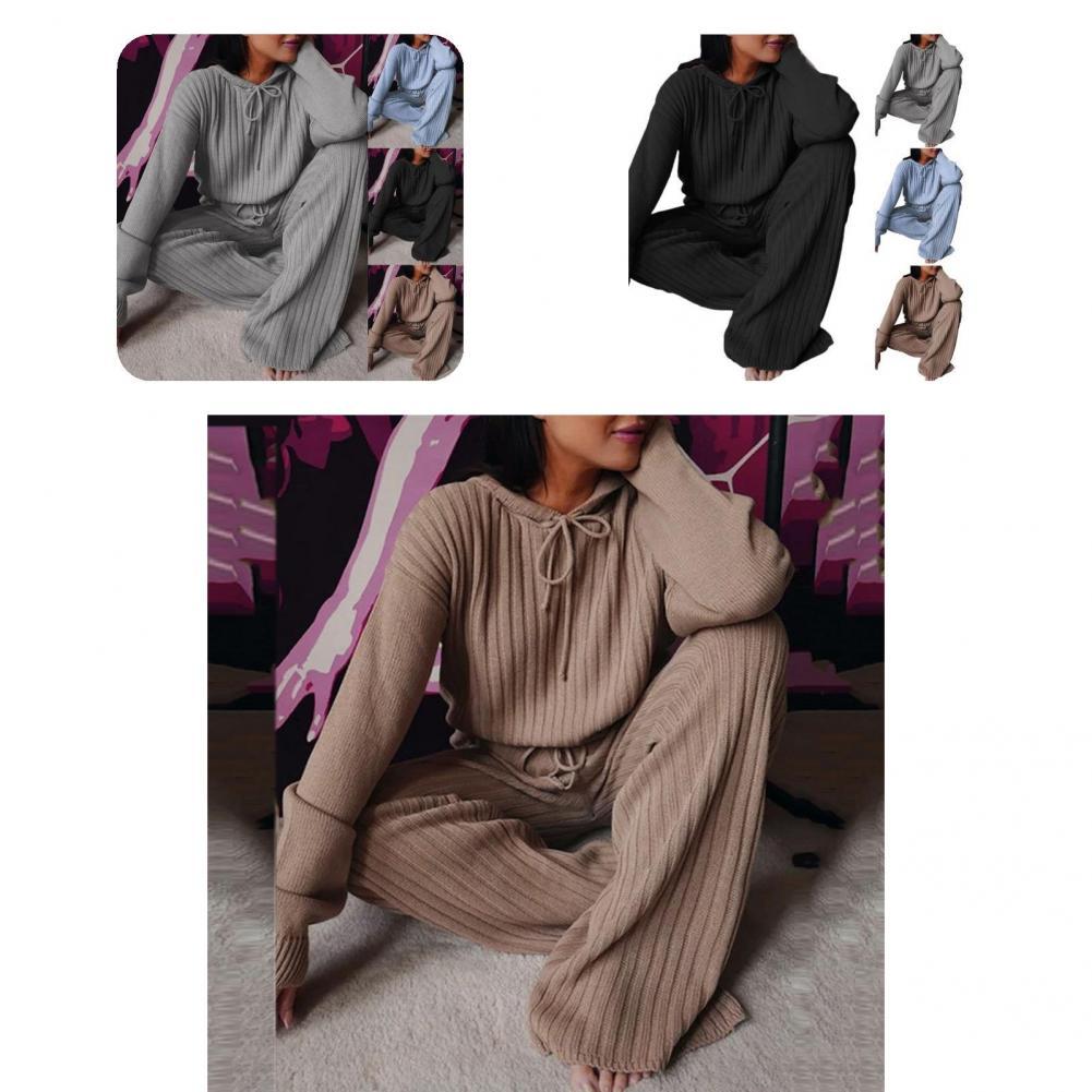 Chándal Vintage de pierna ancha para mujer, traje informal, largo hasta el suelo, informal con capucha, Otoño e Invierno