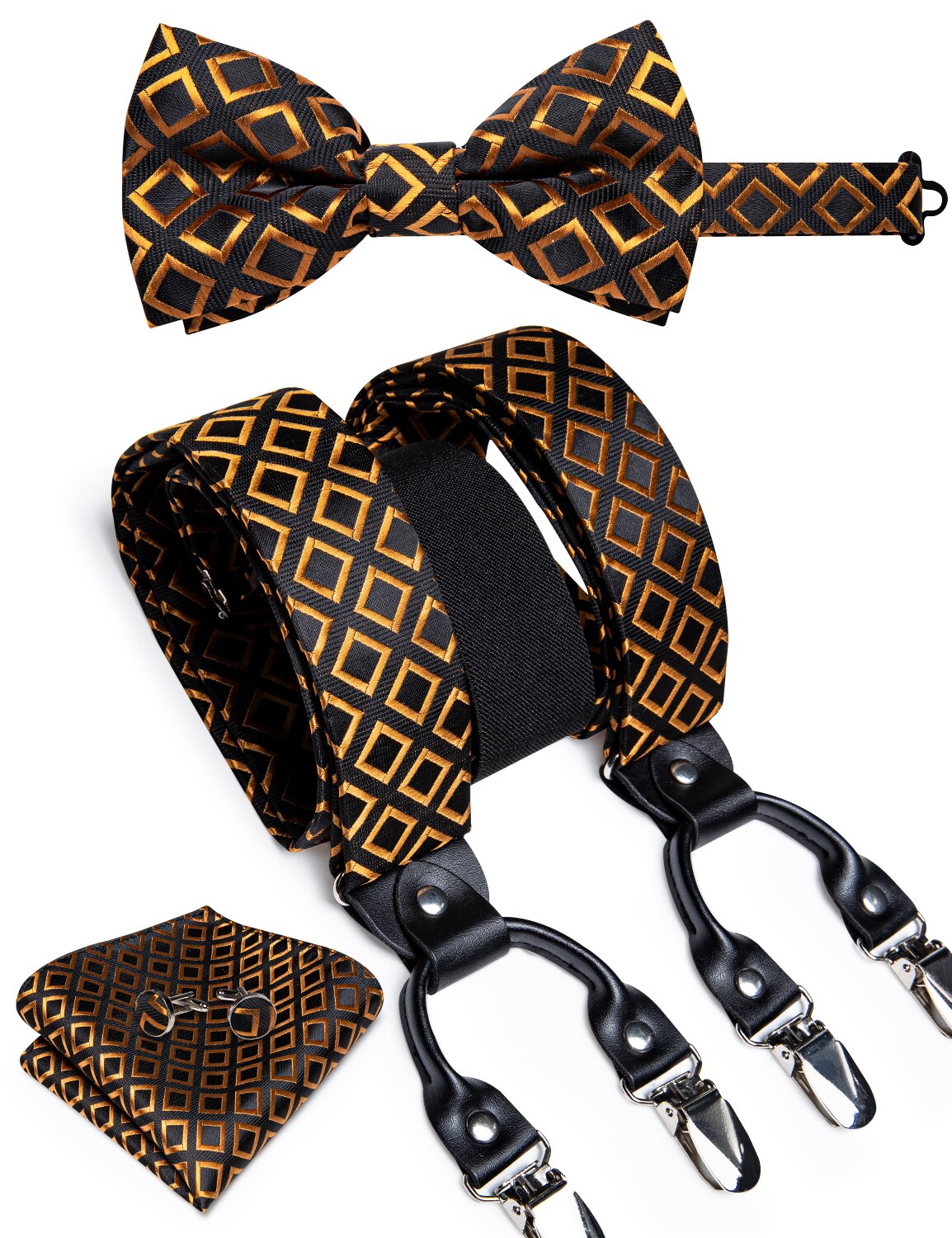 Elegante Gouden Paisley Zijde Bretels Mannen Real Leather Metal 6 Clips Bretels Elastische Bretels Broek Bandjes Mannen Dibangu: BD-4016