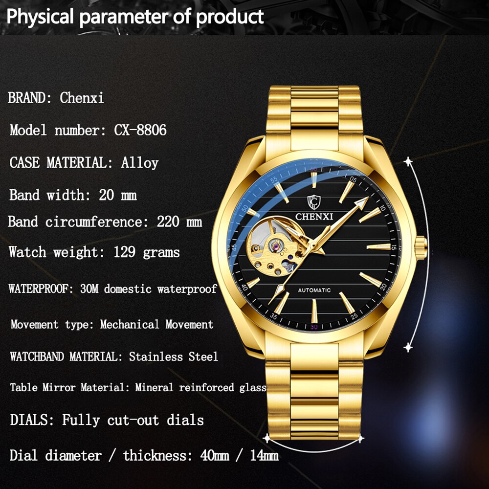 Chenxi Mannen Mechanische Horloge Topmerk Luxe Automatische Horloge Sport Roestvrij Staal Waterdichte Horloge Mannen Relogio Masculino