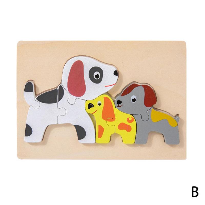 Giocattoli di Puzzle 3D in legno per bambini giocattoli di Puzzle di intelligenza animale del fumetto gioco da incasso Puzzle creativo giocattoli di educazione precoce: three puppies