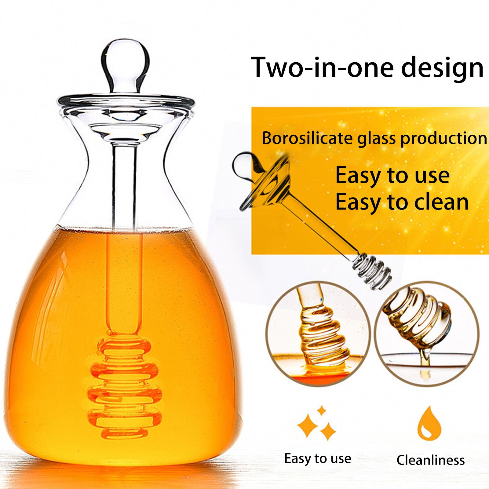 500ML Handmade Honey Jar With Dipper Glass Honey Pot Kitchen Holder Honey Organizer Bottle