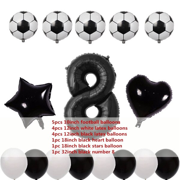 16 Uds 10 pulgadas Mini globo de fútbol Set 0-9 Número forma de estrella y corazón globos de aluminio DIY niños Baby Shower decoración de de cumpleaños: set 8