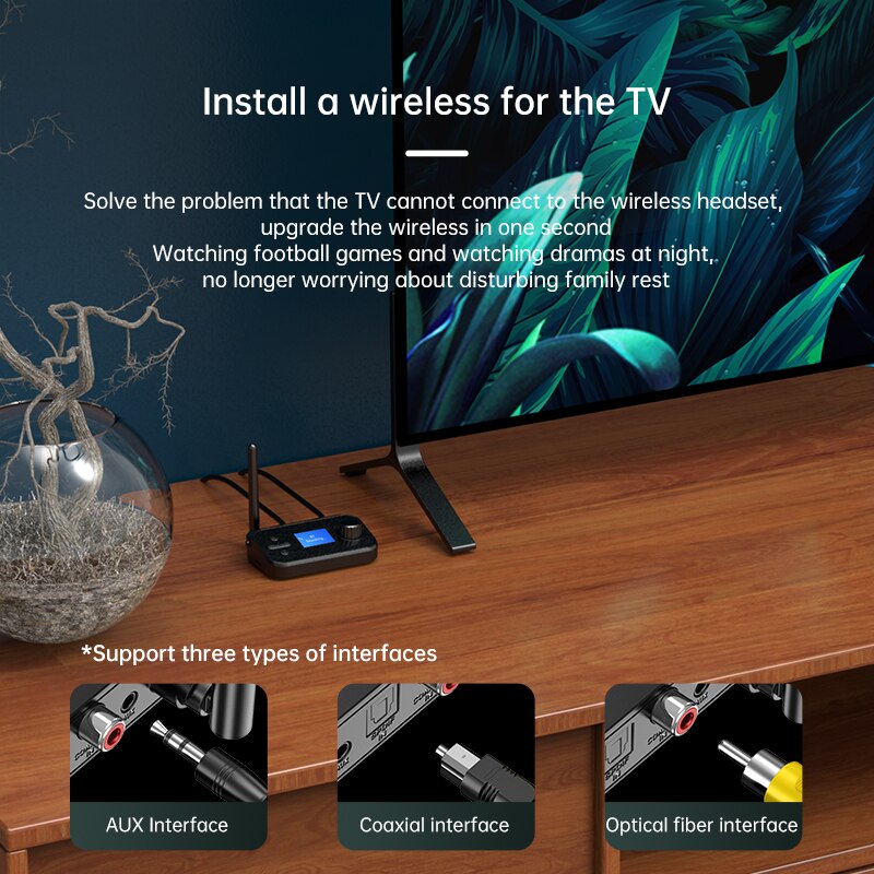Bluetooth 5.0 sändare mottagare stereo aux 3.5mm jack rca optisk koaxial handsfree trådlös ljudadapter tv pc bil högtalare