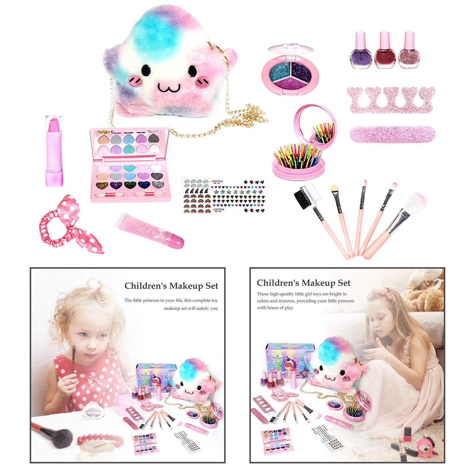 Girls Make Up Set Party Dress Up Cosmetic Pretend Play Toy w/ Makeup Bag
