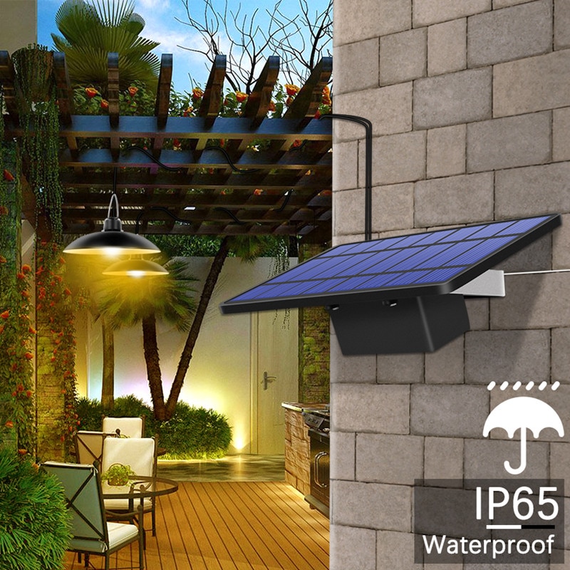 Dupla cabeça solar luz pingente à prova dwaterproof água ao ar livre solar lâmpada 3m linha de extensão super brilhante lâmpada para jardim corredor casa decoração