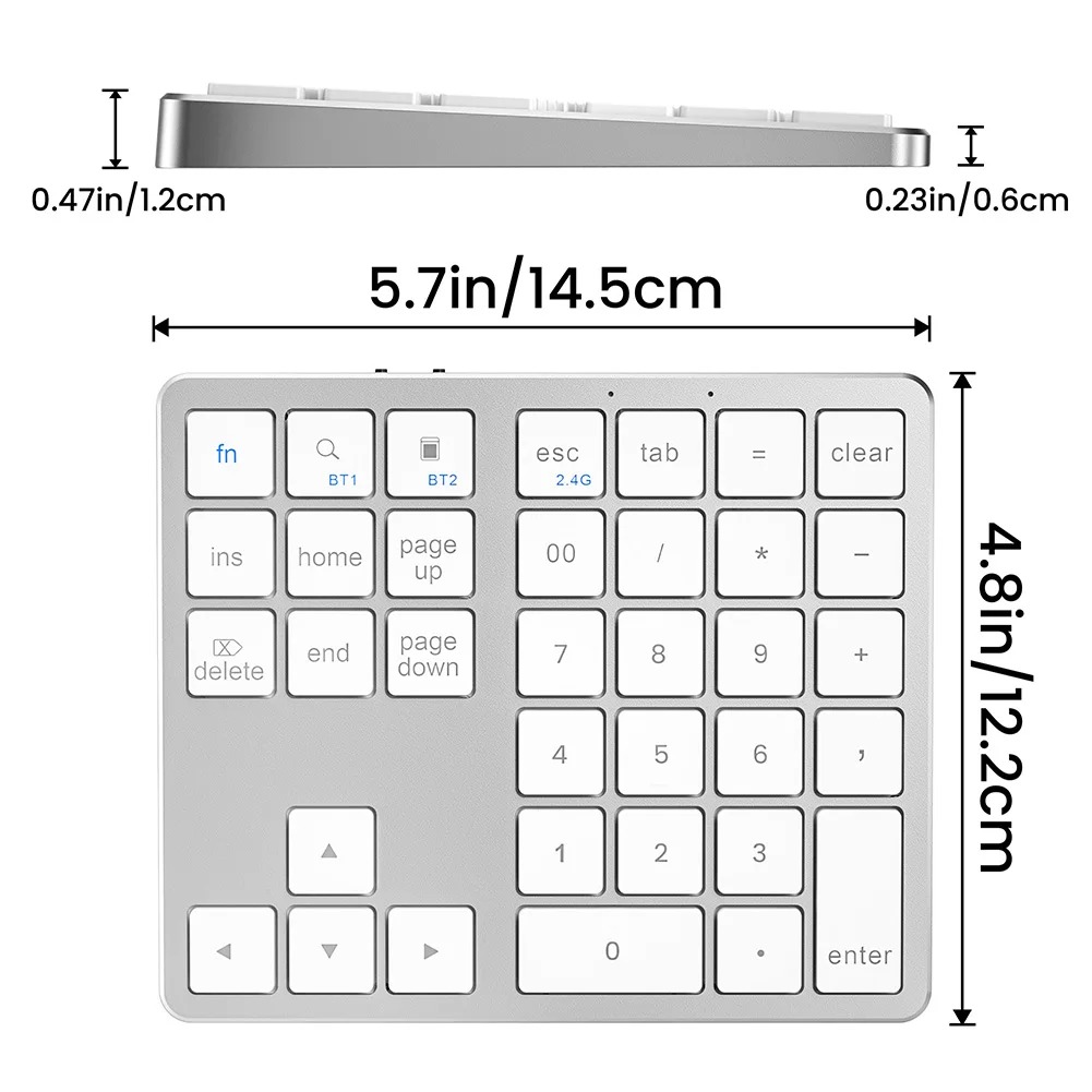 2.4G Wireless Bluetooth Digital Keyboard Wireless Numeric Keypad Rechargeable 35 Keys Numpad Keyboard for IOS Android Window PC: BROWN