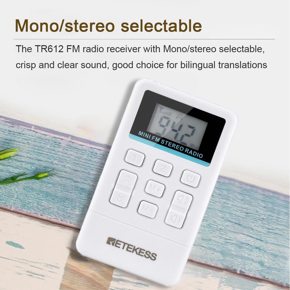 Retekess-radio FM portátil TR612, receptor de Radio de bolsillo con auricular de 3,5mm para reuniones grandes, interpretación simultánea