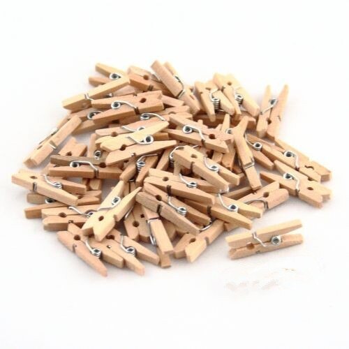 200 stuks 25mm mini houten knijpers wasknijpers clips bruiloftsversieringen scrapbooking ,14 kleuren: Natuurlijk