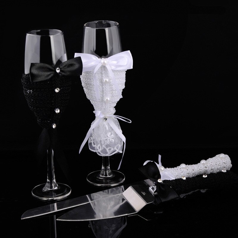 Bröllopstårta kniv spade glas vin koppar pizza server rostfritt stål romantisk blomma harts födelsedagsfest servis 4 st/set