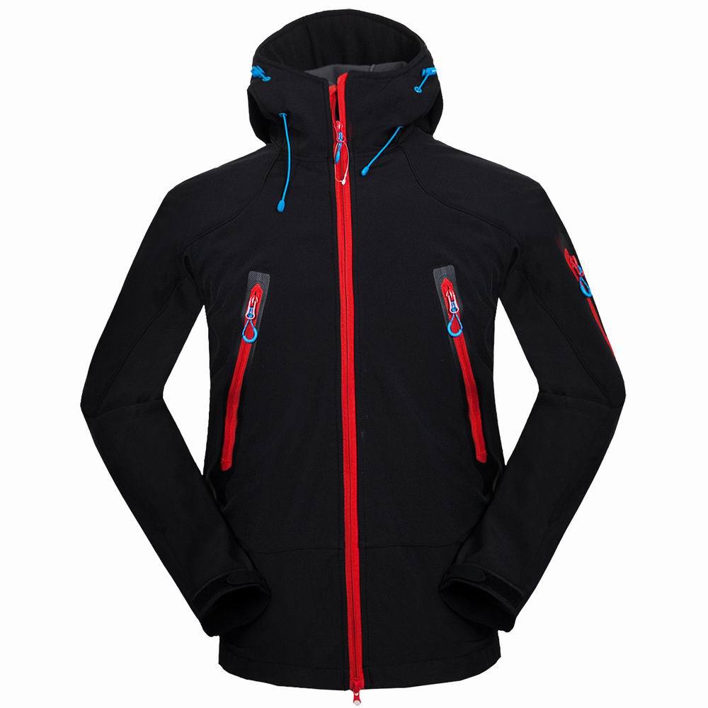 Soft shell jakke herre camping & vandrejakke vindtæt vandtæt bjergbestigning tøj udendørs fleece liner termisk frakke: Sort / M