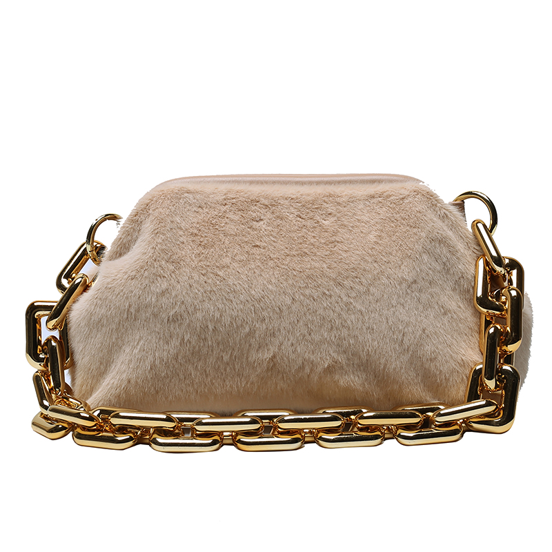 Torebka damska na ramię luksusowa torebka i torebki torebki damskie z futra zimowego dla kobiet 2020 złoty gruby łańcuch sprzęgło ręczne mała torebka damska: brązowy ramię torba