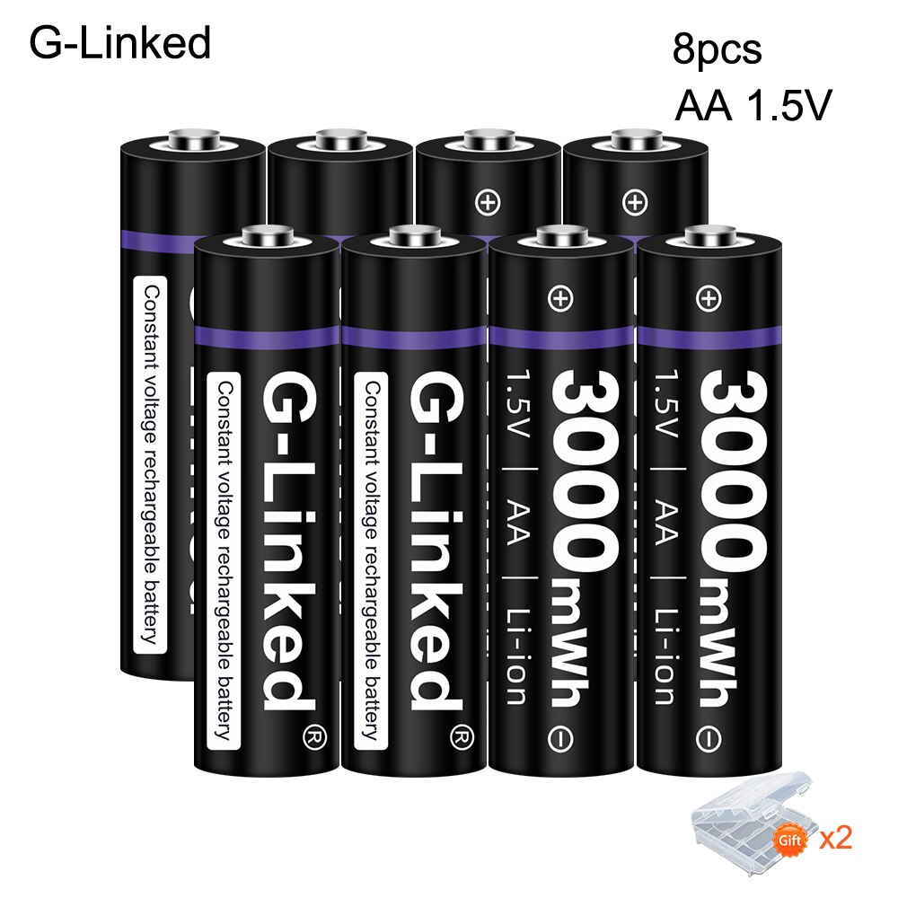 100% 1.5v AA rechargeable battery 3000mwh li-ion lithium ion AA 2A batteries for toys camera flashlight: 8PCS AA 1.5V