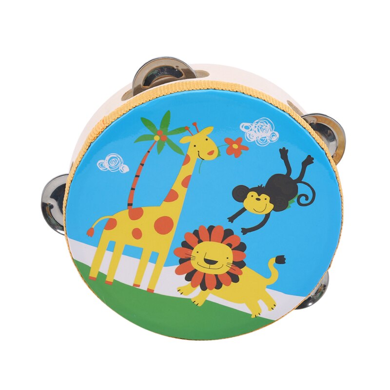 15cm tegneserie træ tromle håndholdt tamburin freestyle hånd klokke musikalsk percussion instrument til familie fest barn tamburin: 484019