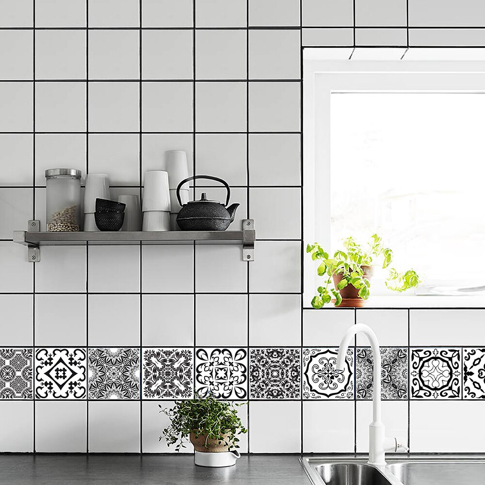 10 st europeisk stil hård film kakel kakel renovering tv bakgrund väggdekaler vattentäta och oljesäkra kakel klistermärken