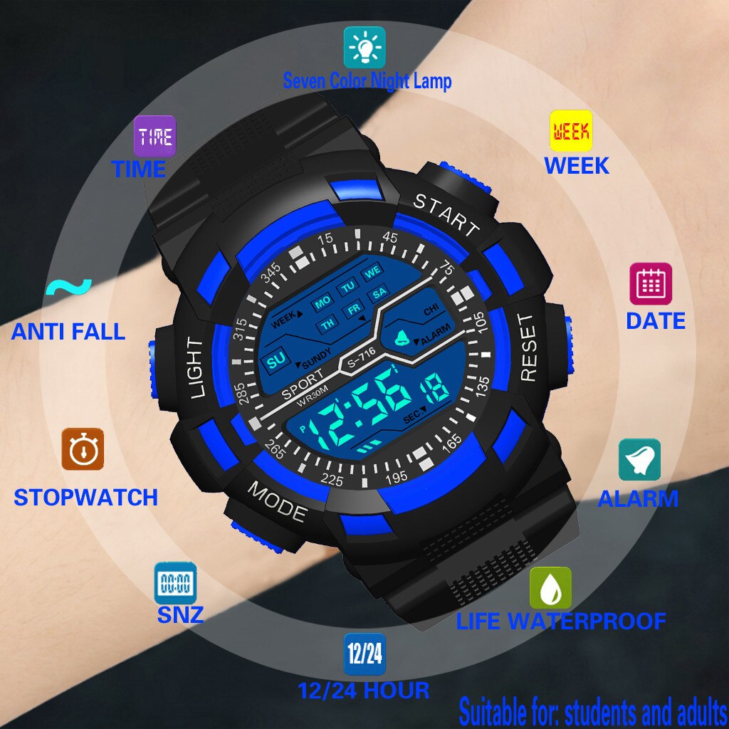 Mode Mannen Sport Elektronische Digitale Horloge Groot Scherm Sport Horloge Voor Man Multifunctionele Outdoor Waterdichte Horloge