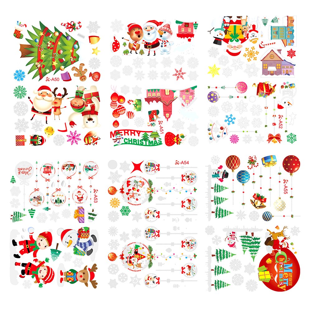 Christmas Window Decal Santa Claus Snowflake Stickers Winter Wall Stickers for Kids Rooms Year Christmas Window Decorations