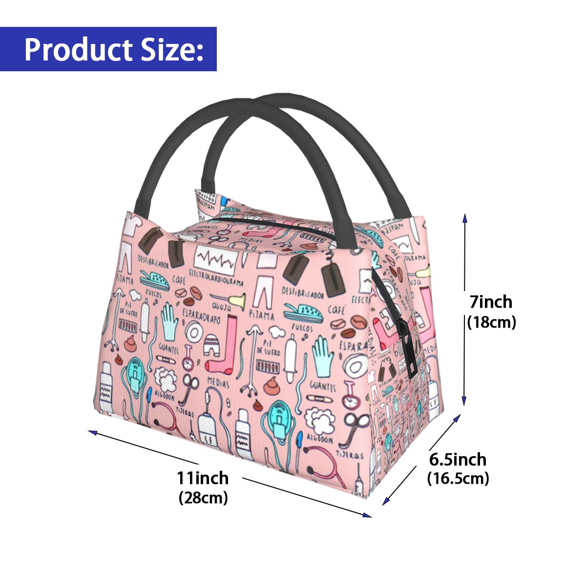 Leuke Roze Verse Koeltassen Verpleegkundige Print Waterdichte Oxford Doek Draagbare Rits Thermische Lunch Tassen Voor Vrouwen Lunch Voedsel Zakken