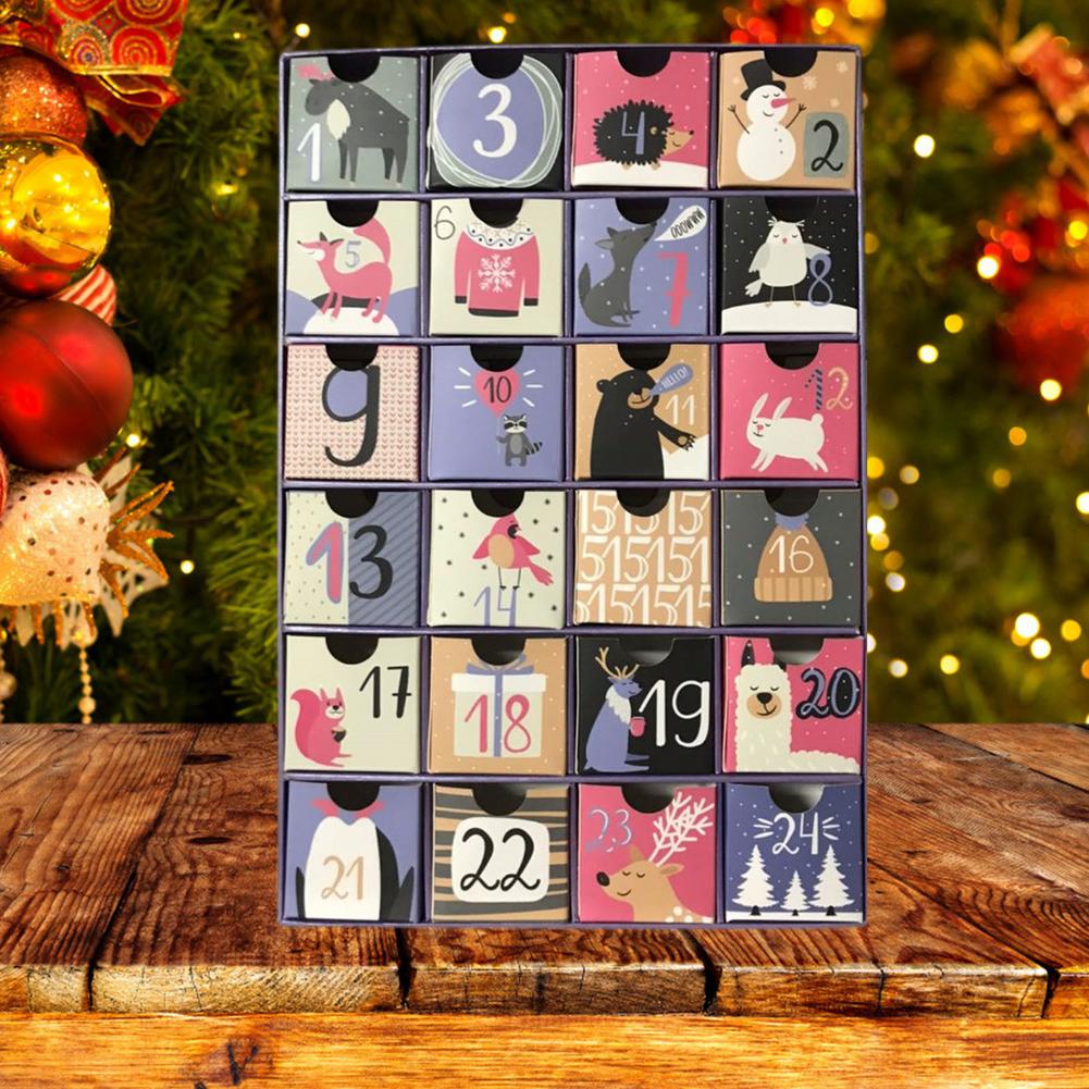Kerst adventskalenders aftelkalender schattige decoratieve schatkist met 24 lades met kersticonen en cijfers