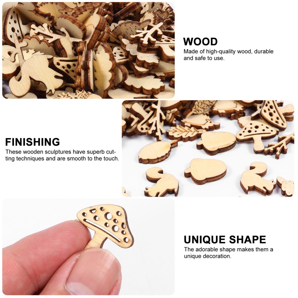 200Pcs Unfinished Hout Dier Leaf Paddestoel Ambachtelijke Stukken Voor Diy Craft Project