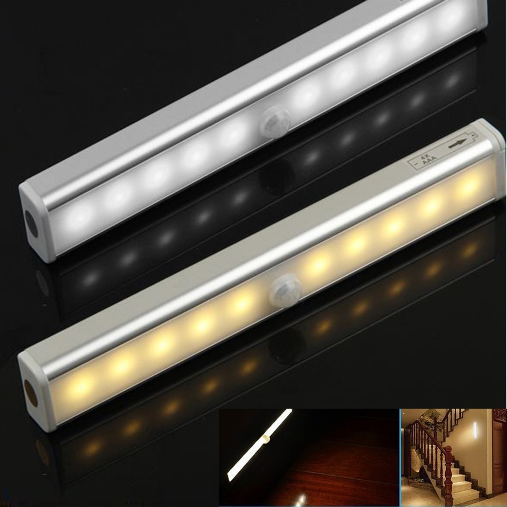 10 LED Motion Sensor Onder Kast Licht Bar Kast Thuis Slaapkamer Teller Lamp Warm Wit/Koel Wit Kiezen