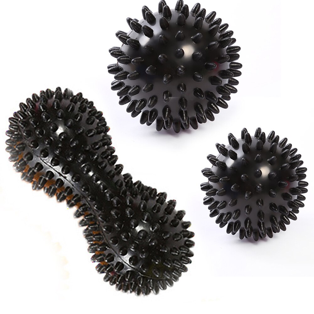3 stk pvc træningsgreb bold bærbar fysioterapi bold fang hånd pindsvin massage bold: Sort