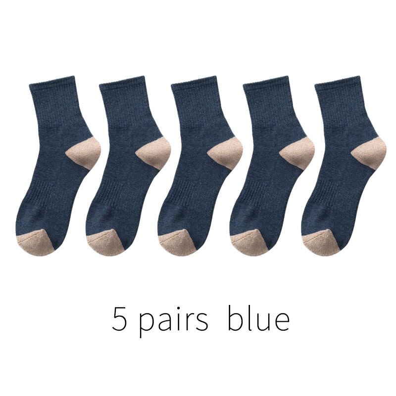 5 paar japanse katoenen herensokken dikke badstof lange sokken heren zakelijke herfst winter warme sokken calcetines meias: 5 paar blauw