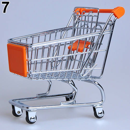 Praktisk supermarked håndvogn mini indkøbskurv desktop dekoration opbevaring legetøj shopping lade som lege legetøj: Orange