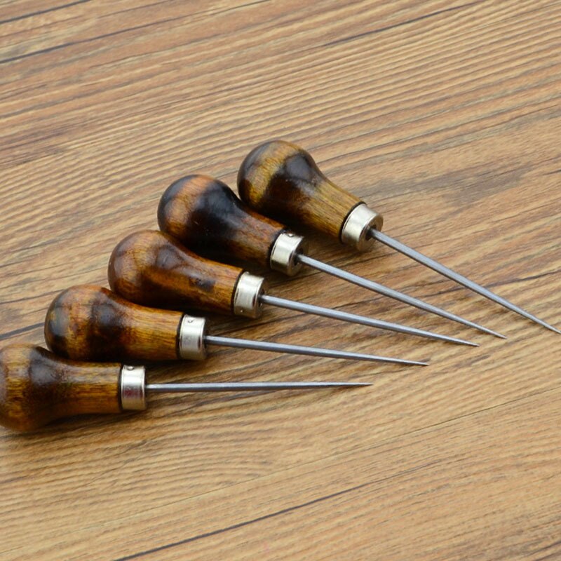 Durable Leather Wood Handle Awl Tools For Leather craft Stitching Sewing Accessories Fast