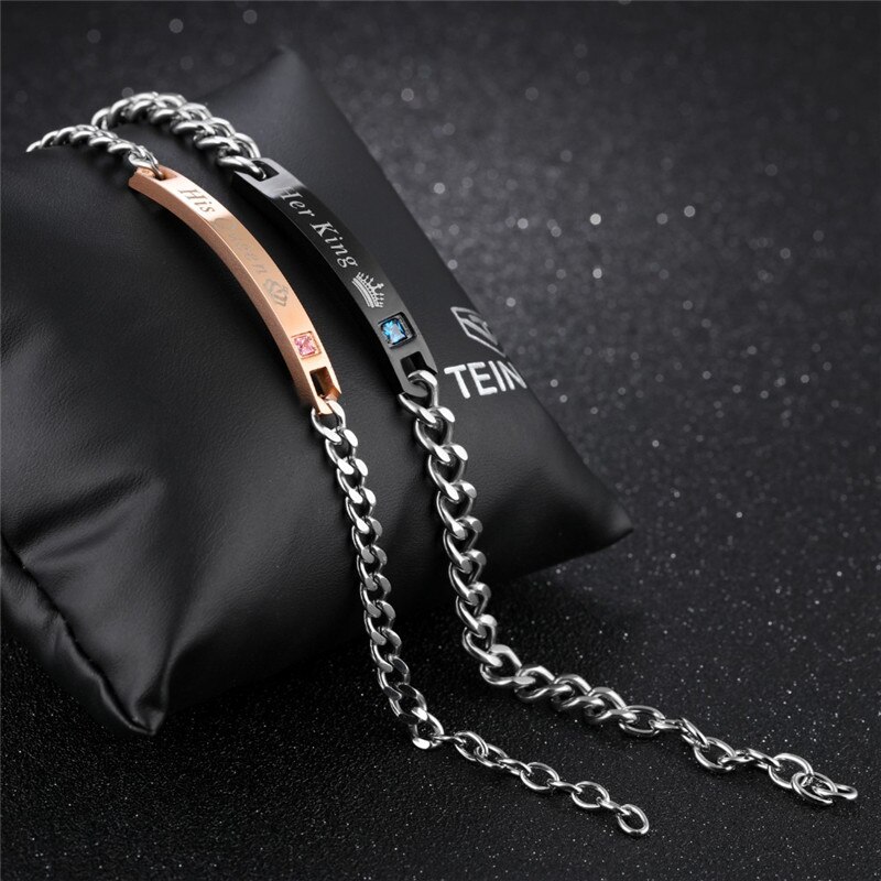 Modyle Unique for Lover &quot;His Queen&quot;&quot;Her King &quot; Stainless Steel Wedding Bracelets For Women Men