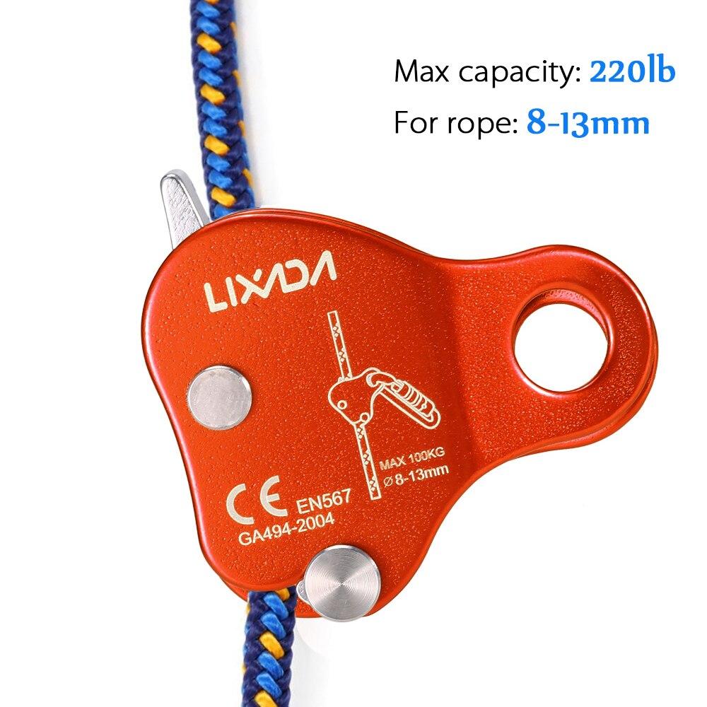 Lixada-Dispositivo de seguridad para escalada al aire libre, dispositivo de agarre de cuerda para escalada al aire libre, elevador de LB, cuerda de 8-13MM