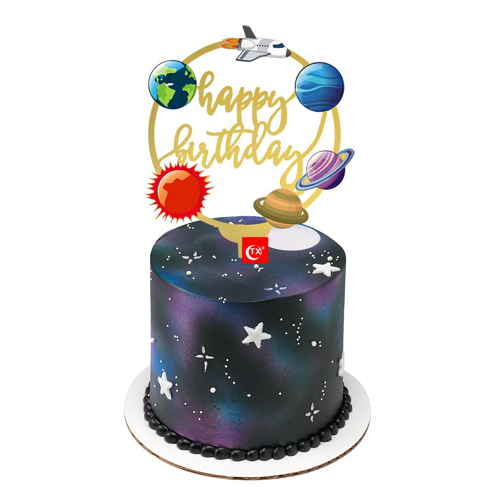 Happy Birthday Cake Topper Letter Acrylic Cake Topper For Kids Birthday Party Astronaut Spacecraft Cake Decorations Baby Shower: 7