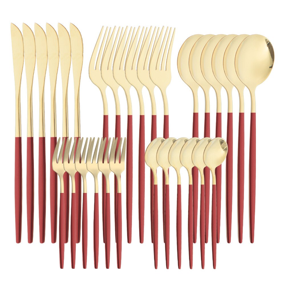 Lidafish 30 sztuk ze stalowa zastawa stołowa zestaw kuchnia luksusowe obiadowy zestaw noży widelec łyżka sztućce obiadowe zestaw: 30pcs-Red gold