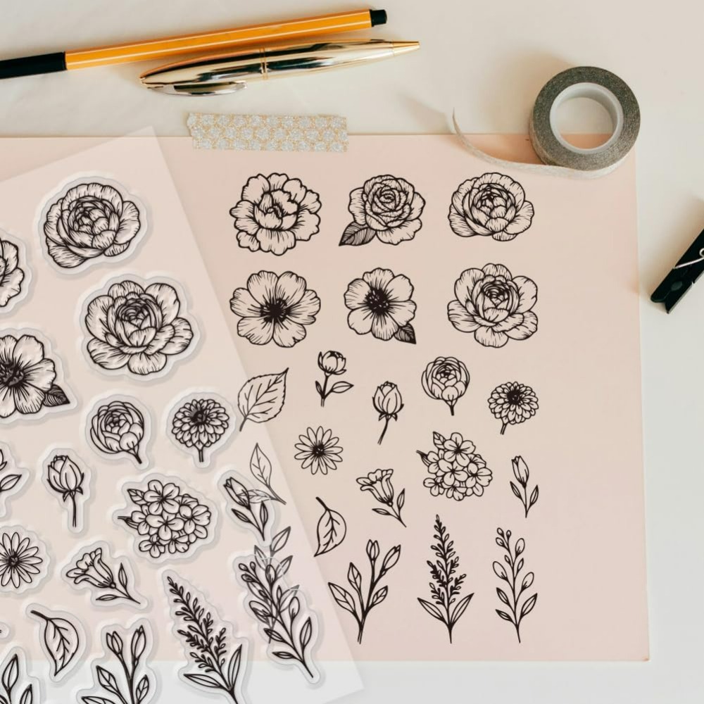 1 ark blommor genomskinlig stämpel blommor löv genomskinliga stämplar genomskinliga stämplar sigill för gör-det-själv scrapbooking korttillverkning