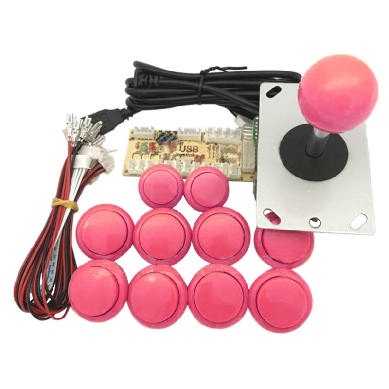 Joystick de arcada diy kit zero atraso usb codificador para pc ps3 sanwa joystick e botões para arcade mame: Rosa